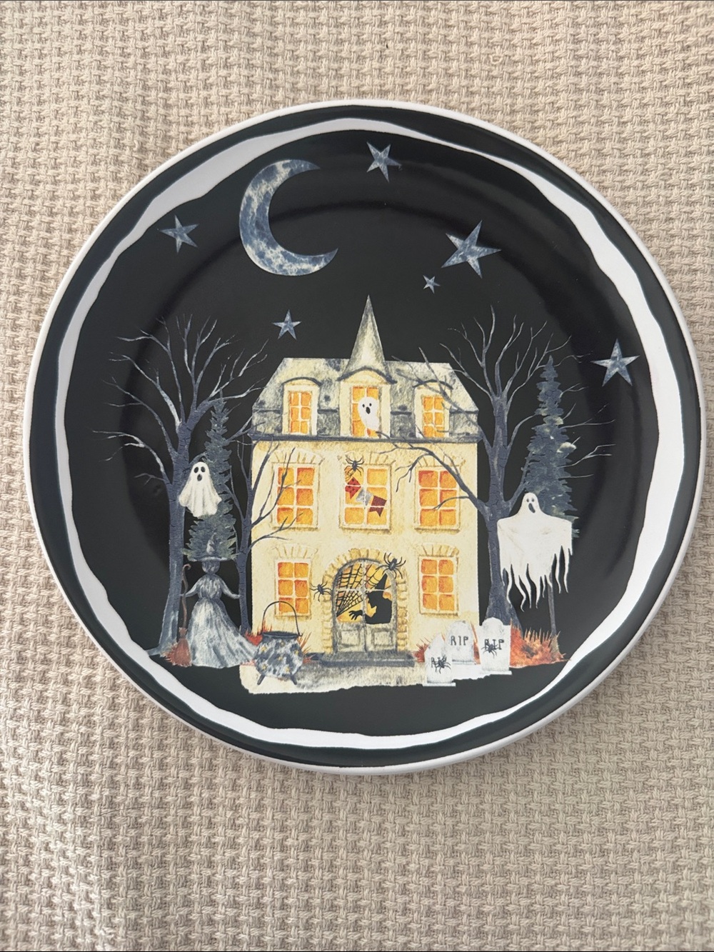 Halloween Haunted House Decorative Plate - Black & Cream